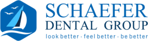 Logo for Schaefer Dental Group. It features a blue hexagon with a white sailboat and two birds, alongside the text SCHAEFER DENTAL GROUP and the tagline look better • feel better • be better.